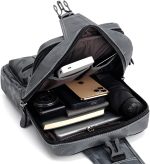 Small Black Sling Crossbody Backpack Shoulder Bag for Men Women Vintage PU Leather Sling Backpack Cycling USB Charger - Image 4